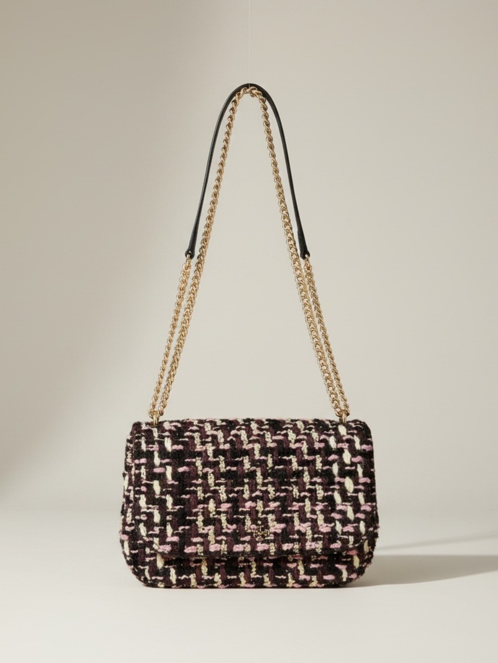 Tory Burch Black and Purple Tweed Chain Shoulder and Crossbody Bag